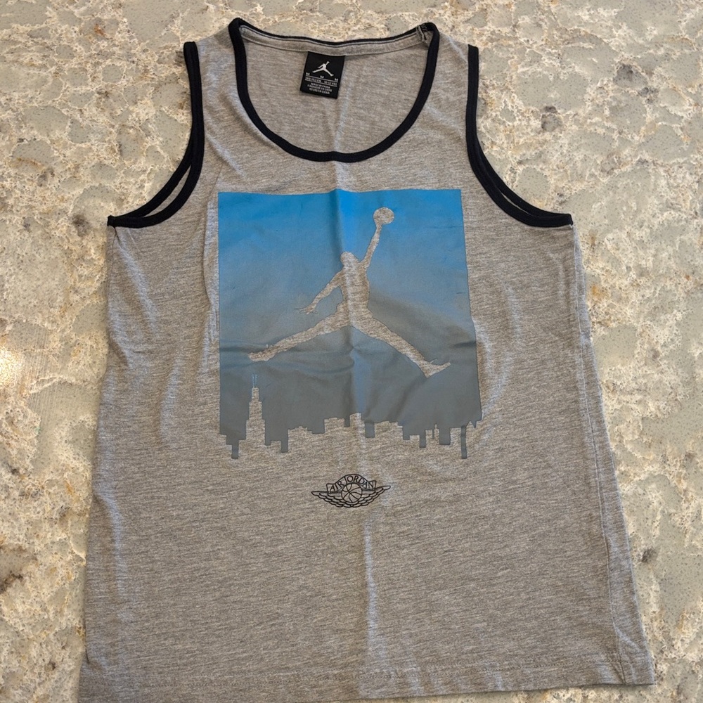 Air Jordan Grey Tank Top with Black Trim and Graphic Youth M 10/12